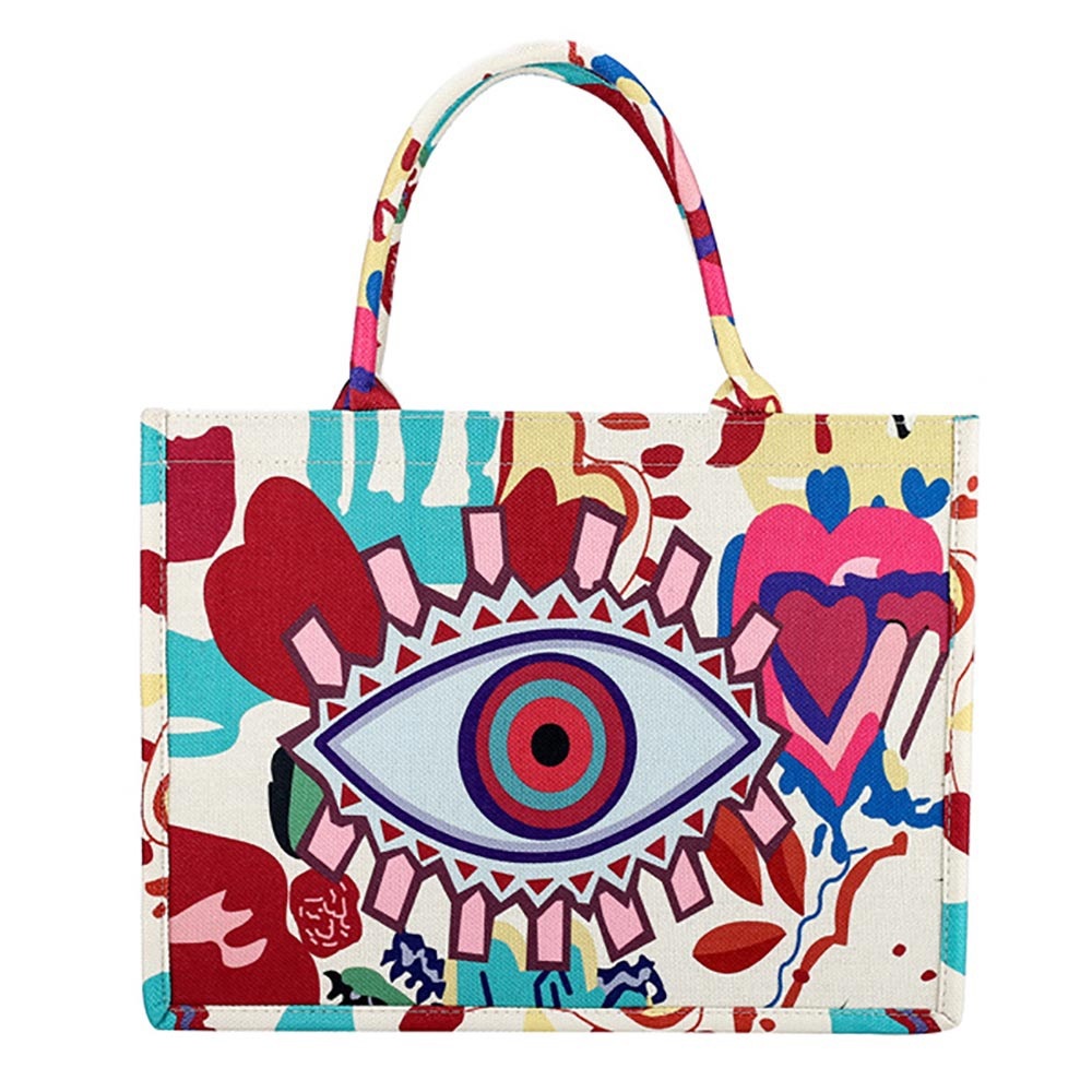 Boutique Evil Eye Hamsa Hand Printed Tote Bag
